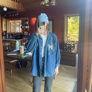 Retro animal denim button up shirt size L